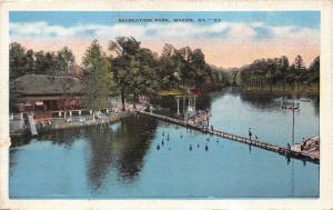 Macon Georgia~Recreation Park~People Swimming in Lake~Pavilion~1940s Postcard