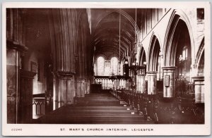 St Mary's Church Leicester England Interior c1914 RPPC Postcard H66