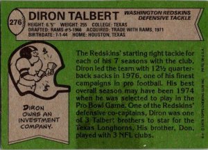 1978 Topps Football Card Diron Talbert Washington Redskins sk7428