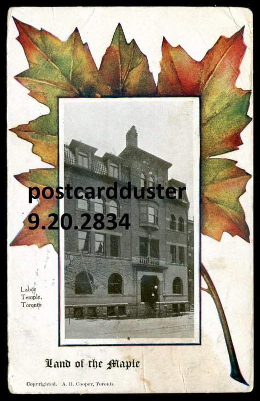 h3422 - TORONTO Postcard 1910s Labor Temple. Patriotic Maple Leaf by Cooper