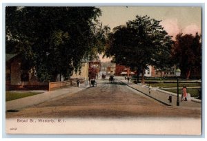 Westerly Rhode Island RI Postcard Broad Street Trees Carriages Scene c1905's