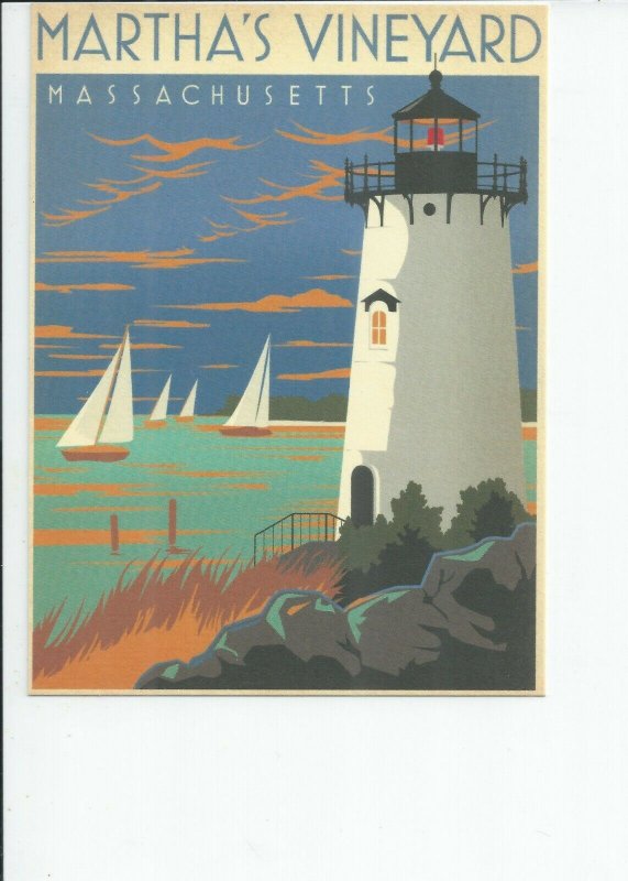 Sailboat, Lighthouse,  Sea Spray Breeze,  Martha's Vineyard MA Postcard