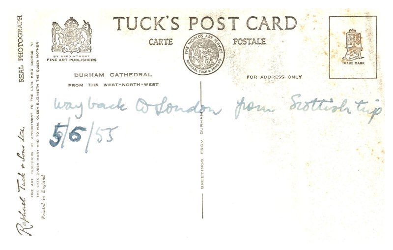 Postcard  UK ENG Durham Cathedral - Tuck RPPC