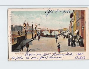 Postcard Lung Arno Corsini e Ponte a S. Trinita Florence Italy