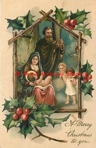 Christmas, PFB No 9451-4, Joseph with Mary Holding Baby Jesus, Angels 