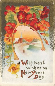 circa 1909 Embossed New Years Walk Bridge Farm Winter Postcard 2T7-121 