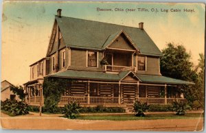 Log Cabin Hotel, Bascom OH Hand Colored c1909 Vintage Postcard F46