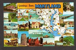 MD Greetings from MARYLAND State Map Postcard PC