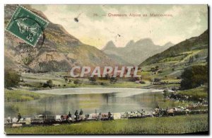 Old Postcard Militaria Alpine hunters maneuvers (drying machine)