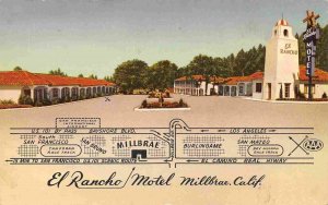 El Rancho Motel US 101 Highway Millbrae California postcard