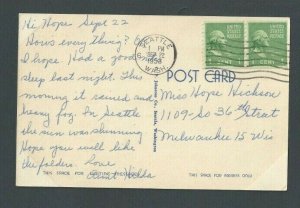 Ca 1950's #839 Prexy 1c Coil Pr Perf Vertically Used On Post Card For 2c Rate