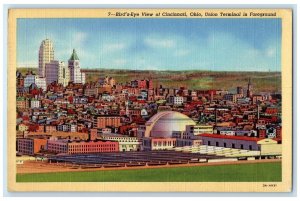 1945 Bird's Eye View Of Union Terminal Transit Clerk RPO Cincinnati OH Postcard