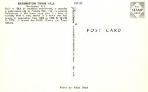 Vintage Postcard Barrington Town Hall Medieval Architecture Rhode Island R.I.
