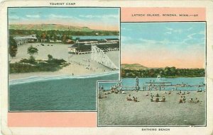 Winona MN Latsch Island Tourist Camp and Bathing Beach 2 Views 1949 Postcard