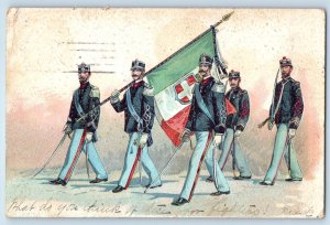 Italy Postcard Soldiers Fighters Holding Sword and Flag c1905 Antique Posted
