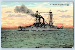Mississippi MS Postcard US Battleship Steamer Warship Navy c1910 Vintage Antique