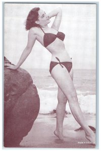Pretty Woman Arcade Card Pin Up Risque Beach Bathing Beauty Unposted Antique