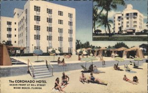 Miami Beach Florida FL Coronado Hotel Bathing Scene c1930s-40s Linen Postcard