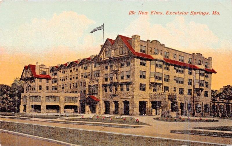 Excelsior Springs Missouri The New Elms Hotel Stone Building Postcard 1900s Hippostcard