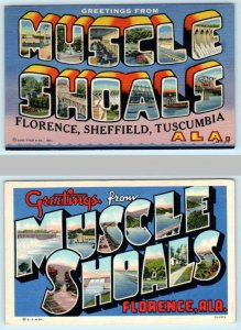 2 Large Letter Linens MUSCLE SHOALS, Alabama AL ~ Curteich c1940s Postcards