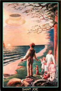 Saint Joe Cup of Coffee in the Sky by Ken Brown Collage Art Postcard