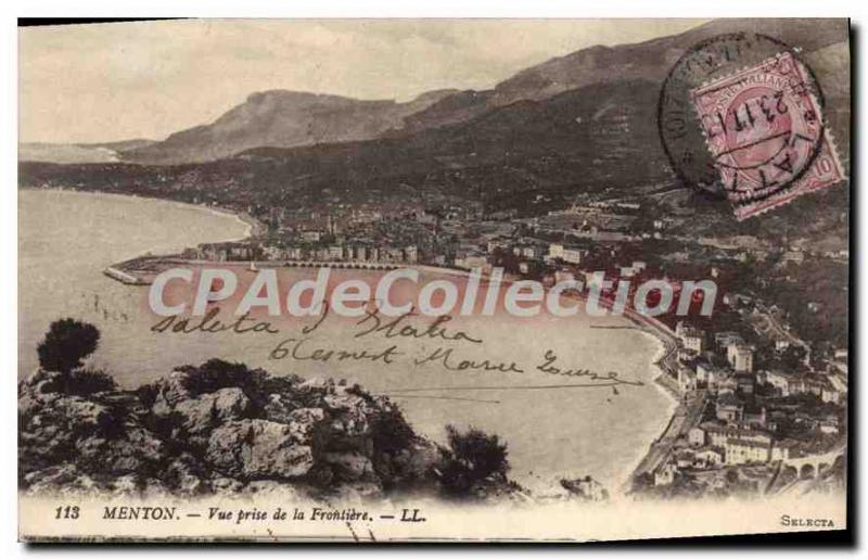 Old Postcard Menton Vue Prize From the Border