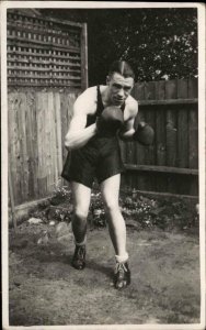 Boxing - Boxer Nice Stance Action Pose Gloves Shorts Bulge Real Photo Postcard