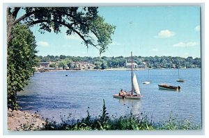 c1960s Skaneateles Lake and Town from West Lake Road Skaneateles NY Postcard