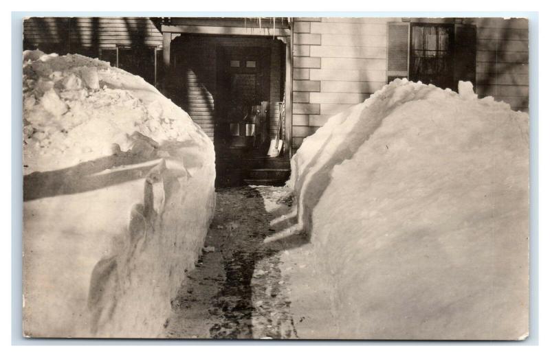 Postcard Residential Home tall Snow Piles Banks Waterville ME 1911-1921 RPPC I12