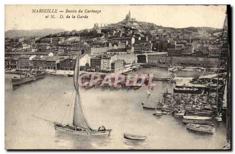 Old Postcard Marseille Bassin Du Carenage And N D De La Guard Boat