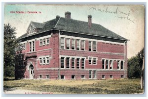 Corydon Iowa IA Postcard High School Building Windows View 1912 Posted Antique