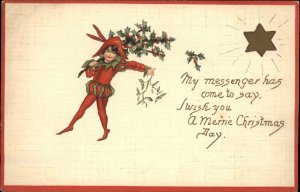 Christmas Messenger Courier Jester Embossed c1910 Vintage Postcard