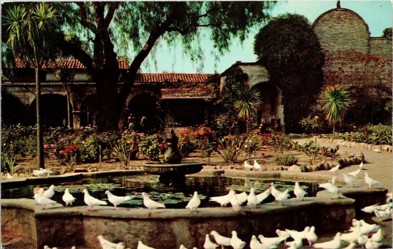 Mission San Juan Capistrano California CA Fountain Garden Pigeons Postcard VTG 