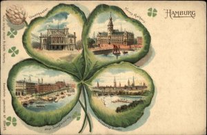Hamburg Germany Four Leaf Clover Landmark Multi-View c1900 Vintage Postcard
