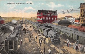 J59/ Lincoln Nebraska Postcard c1910 Burlington Railroad Station Trains 201