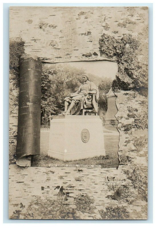 c1905 John Harvard Statue Cambridge Massachusetts MA RPPC Photo Antique Postcard 