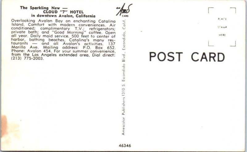 AVALON, CATALINA ISLAND, California  CA  Roadside CLOUD 7 HOTEL  Postcard