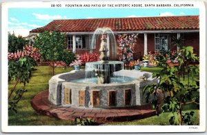 VINTAGE POSTCARD FOUNTAIN AND PATIO AT THE HISTORIC SANTA BARBARA ADOBE c. 1920s