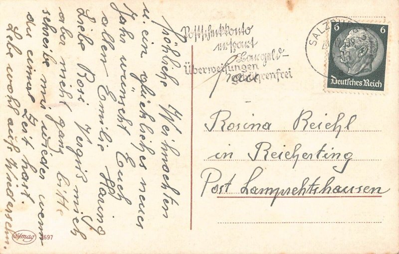 A062 Christmas greetings 1939 Moonlight Bell Apples Nuts holy tree postcard