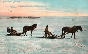 Vintage Postcard 1909 Old Snow Transportation by Horse Hardanger Norway