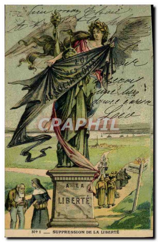 Old Postcard Statue of Liberty The suppression of freedom