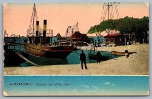 Postcard Alexandria Egypt c1910s General View Of The Port Ships Boats