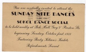 1933 SUNDAY NITE DANCE SOCIAL*KILIANS KADETS*BOHEMIAN GYMNASTIC HALL BALTIMORE