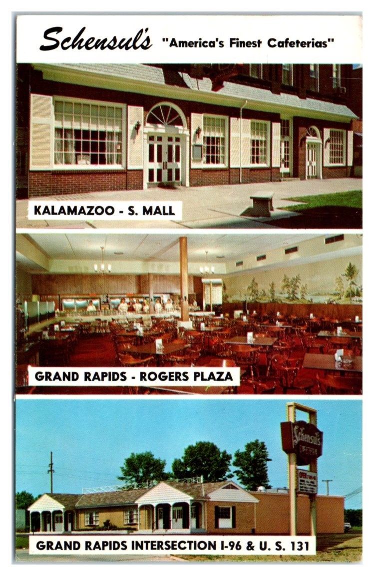 1970 Schensul's Cafeterias, Kalamazoo and Grand Rapids, MI Postcard