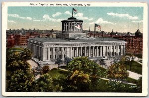 Columbus Ohio 1920s Postcard State Capitol and Grounds