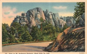 Vintage Postcard View On Mount Rushmore Highway Road Black Hills South Dakota SD