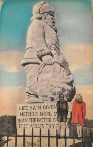 Statue of Santa Claus, Indiana Christmas Hand-Colored c1940s Vintage Postcard