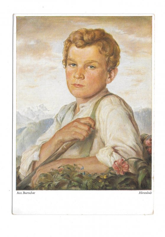 Hirtenbub Shepherd Boy Artist Signed Anton Burtscher Painting Austria Postcard