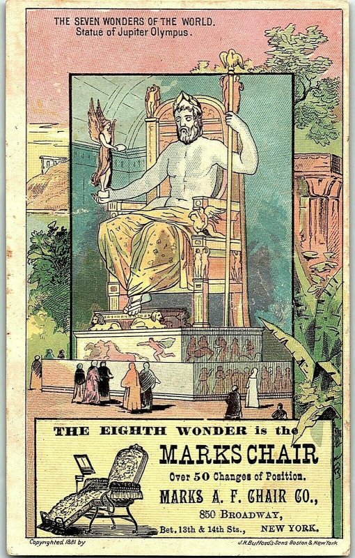 1881 Marks A.F. Chair Co. 7 Wonders Of The World Statue Jupiter Olympus P147 