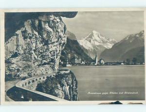 old rppc ROAD AND BUILDINGS ALONG SHORELINE Fluelen - Uri Switzerland HM1806